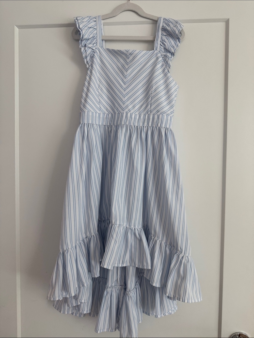 HABITUAL Girls' Blue & White Striped Ruffle Hem Dress